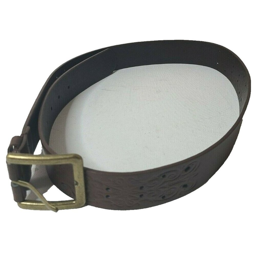 VTG‎ Latico Womens Belt Medium Brown Bonded Leather Floral Embossed Western